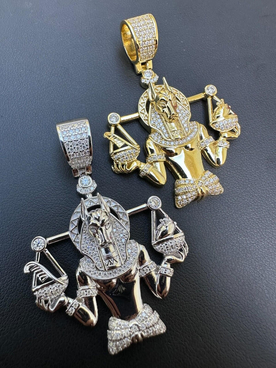 MOISSANITE Anubis Egyptian Pharoah Pendant - 14k Gold Vermeil Or 925 Silver - Medium 2"