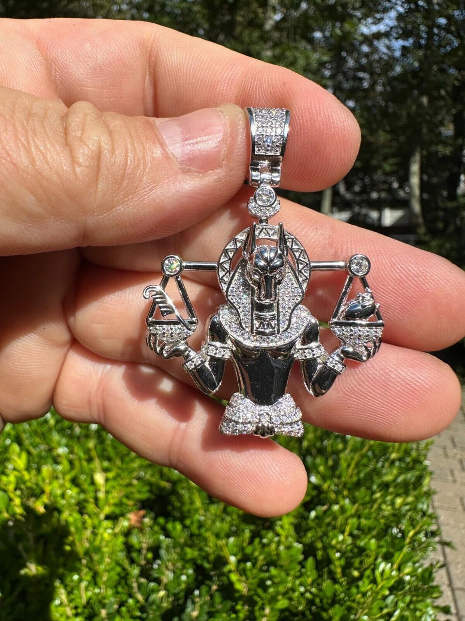 MOISSANITE Anubis Egyptian Pharoah Pendant - 14k Gold Vermeil Or 925 Silver - Medium 2"