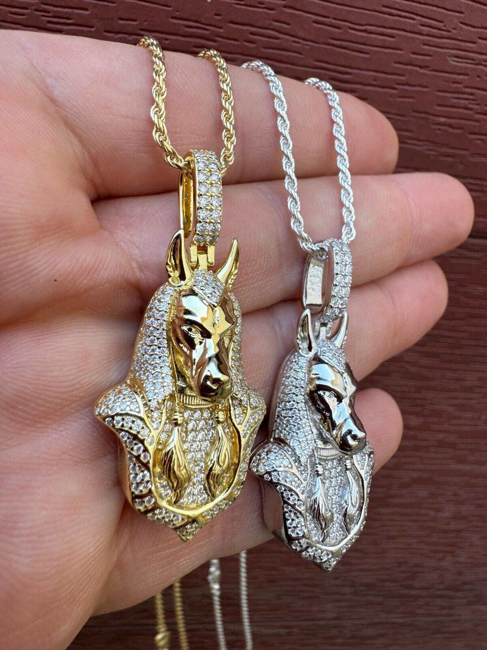 MOISSANITE Anubis Pendant Egyptian Pendant - 14k Gold Vermeil Or 925 Silver - Medium 2"