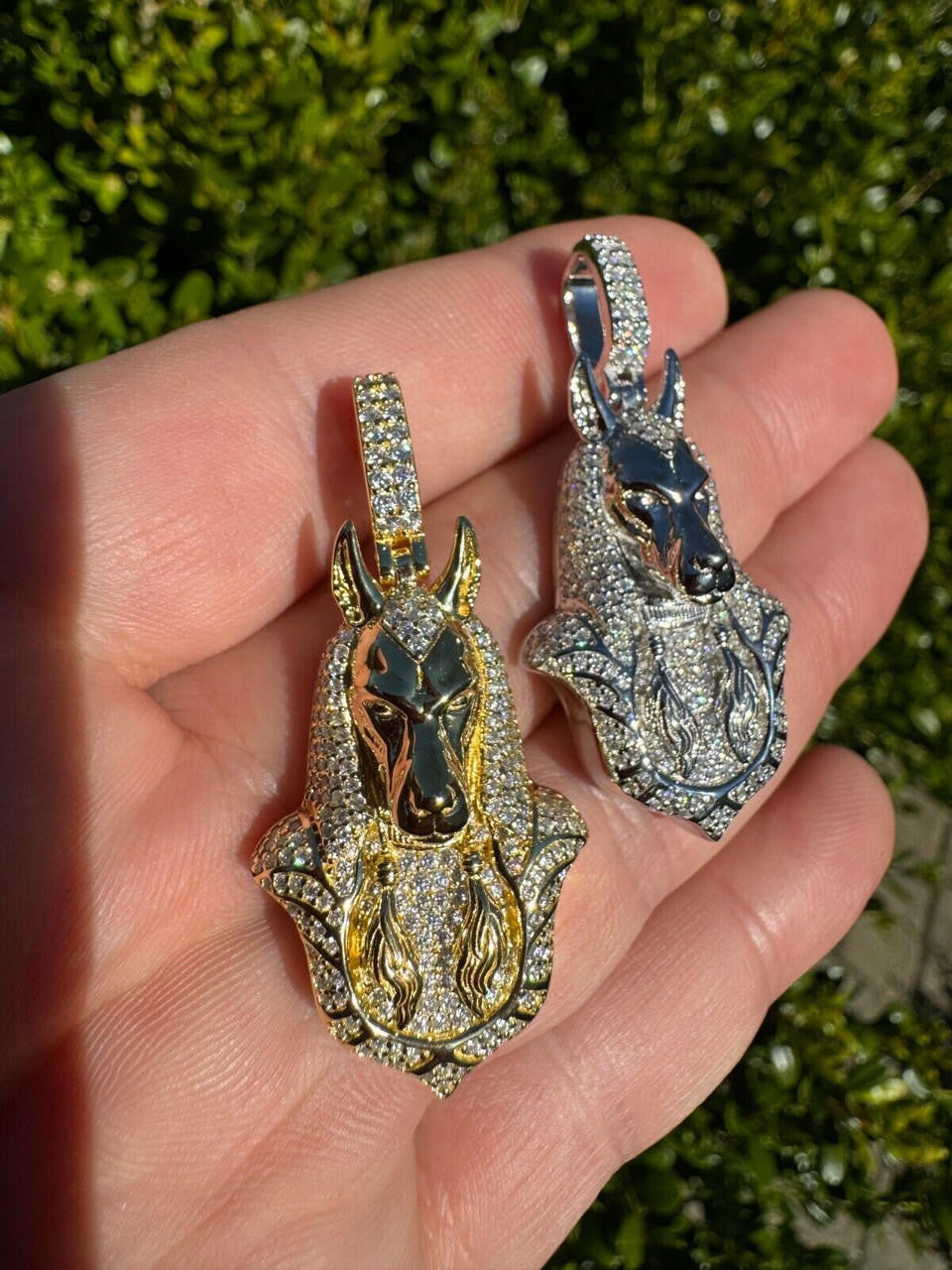MOISSANITE Anubis Pendant Egyptian Pendant - 14k Gold Vermeil Or 925 Silver - Medium 2"