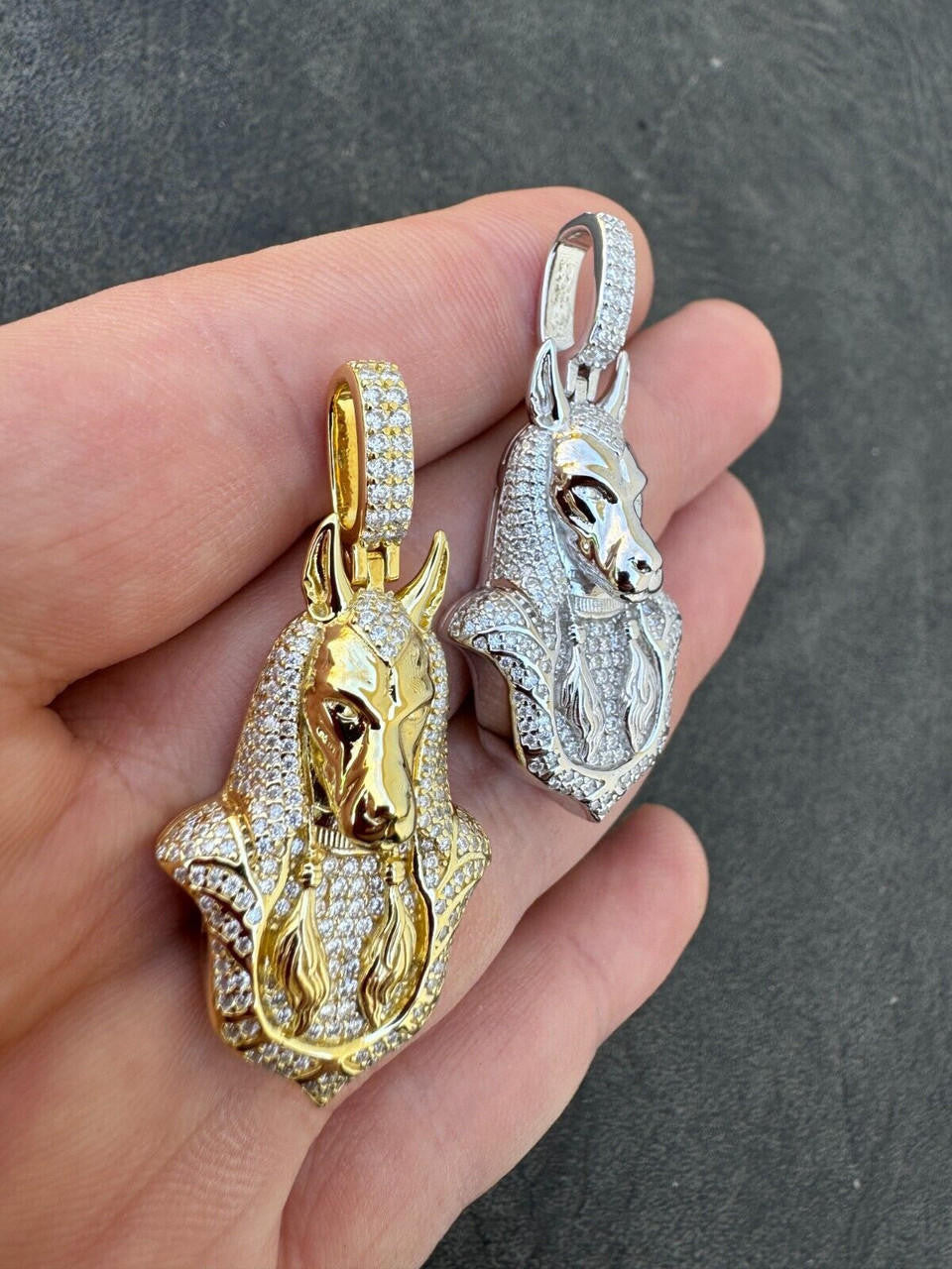 MOISSANITE Anubis Pendant Egyptian Pendant - 14k Gold Vermeil Or 925 Silver - Medium 2"