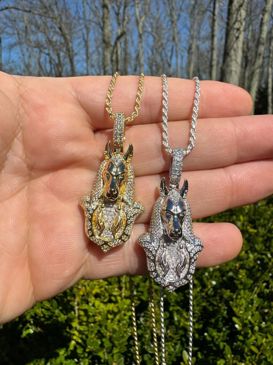 MOISSANITE Anubis Pendant Egyptian Pendant - 14k Gold Vermeil Or 925 Silver - Medium 2"