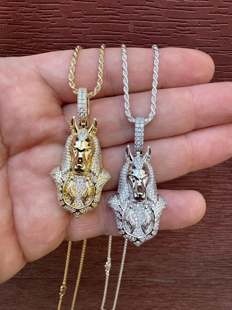 MOISSANITE Anubis Pendant Egyptian Pendant - 14k Gold Vermeil Or 925 Silver - Medium 2"