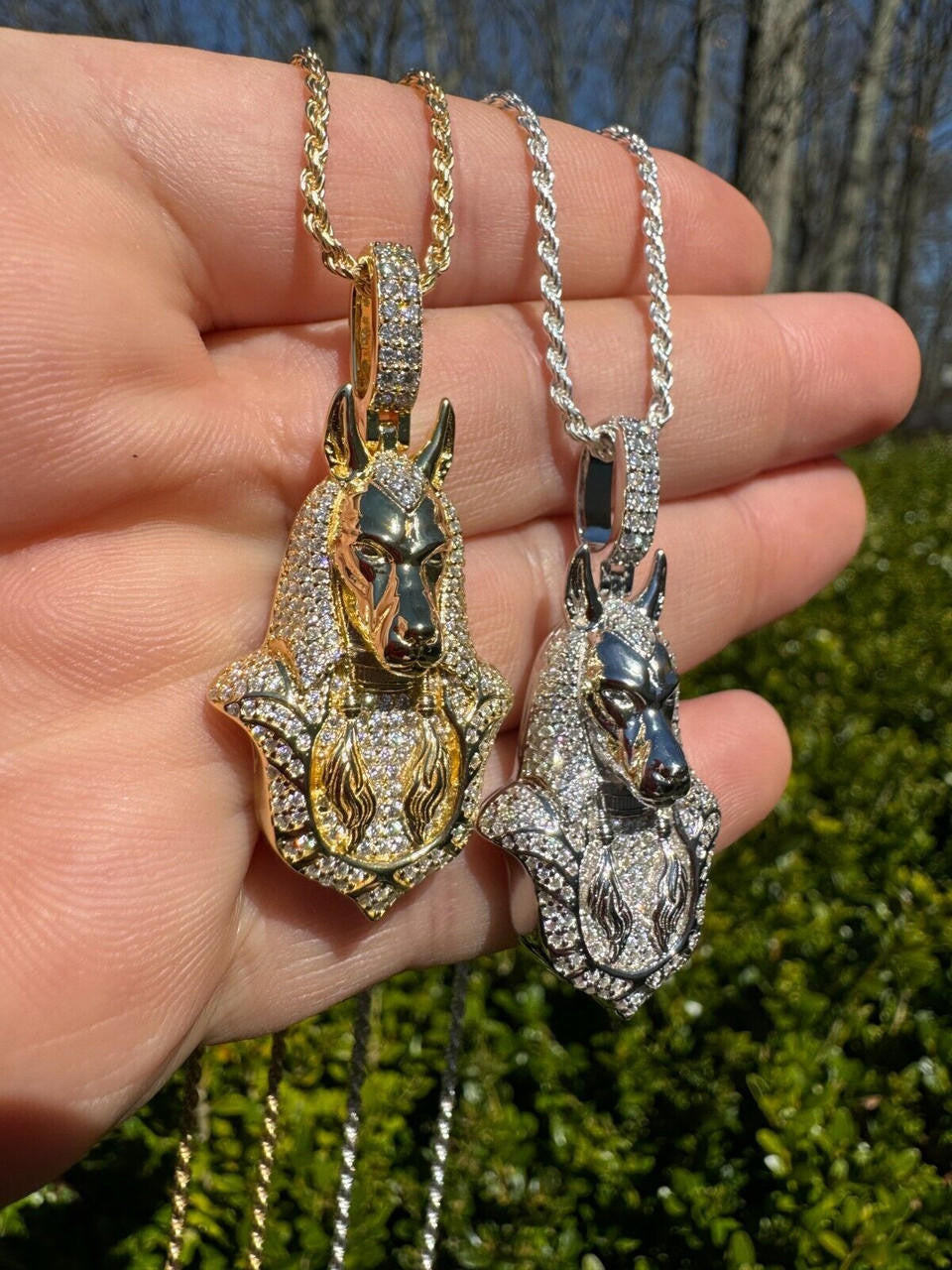 MOISSANITE Anubis Pendant Egyptian Pendant - 14k Gold Vermeil Or 925 Silver - Medium 2"