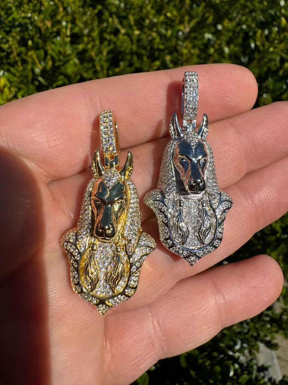 MOISSANITE Anubis Pendant Egyptian Pendant - 14k Gold Vermeil Or 925 Silver - Medium 2"