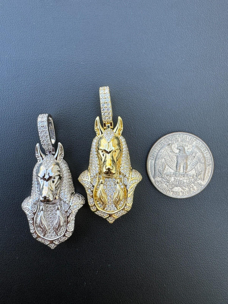 MOISSANITE Anubis Pendant Egyptian Pendant - 14k Gold Vermeil Or 925 Silver - Medium 2"