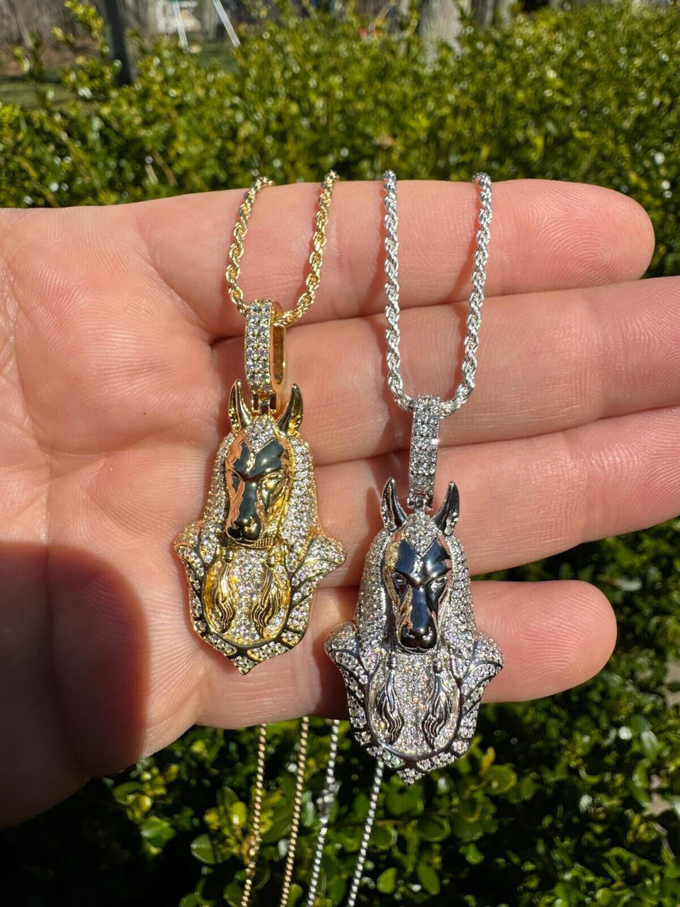 MOISSANITE Anubis Pendant Egyptian Pendant - 14k Gold Vermeil Or 925 Silver - Medium 2"
