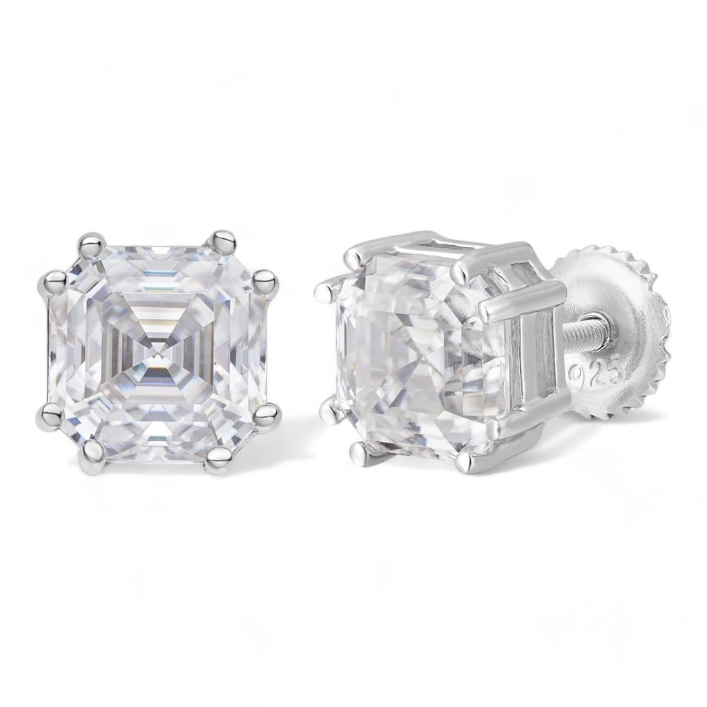 MOISSANITE Asscher Cut Square Solitaire Stud Earrings - 925 Silver - 4mm-8mm - 0.7-6ct