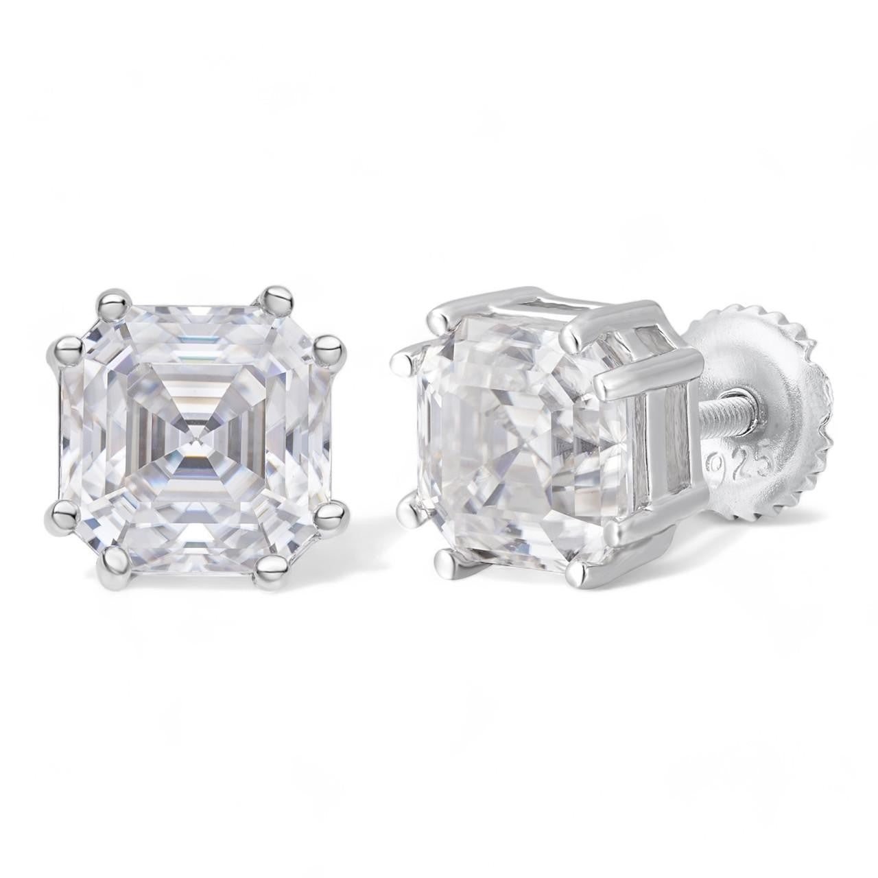 MOISSANITE Asscher Cut Square Solitaire Stud Earrings - 925 Silver - 4mm-8mm - 0.7-6ct