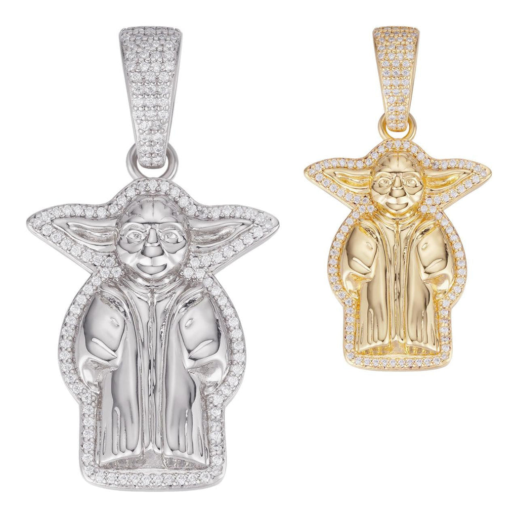 MOISSANITE Baby Yoda Star Wars Pendant - 14k Gold Vermeil Or 925 Silver - Small 1.25"