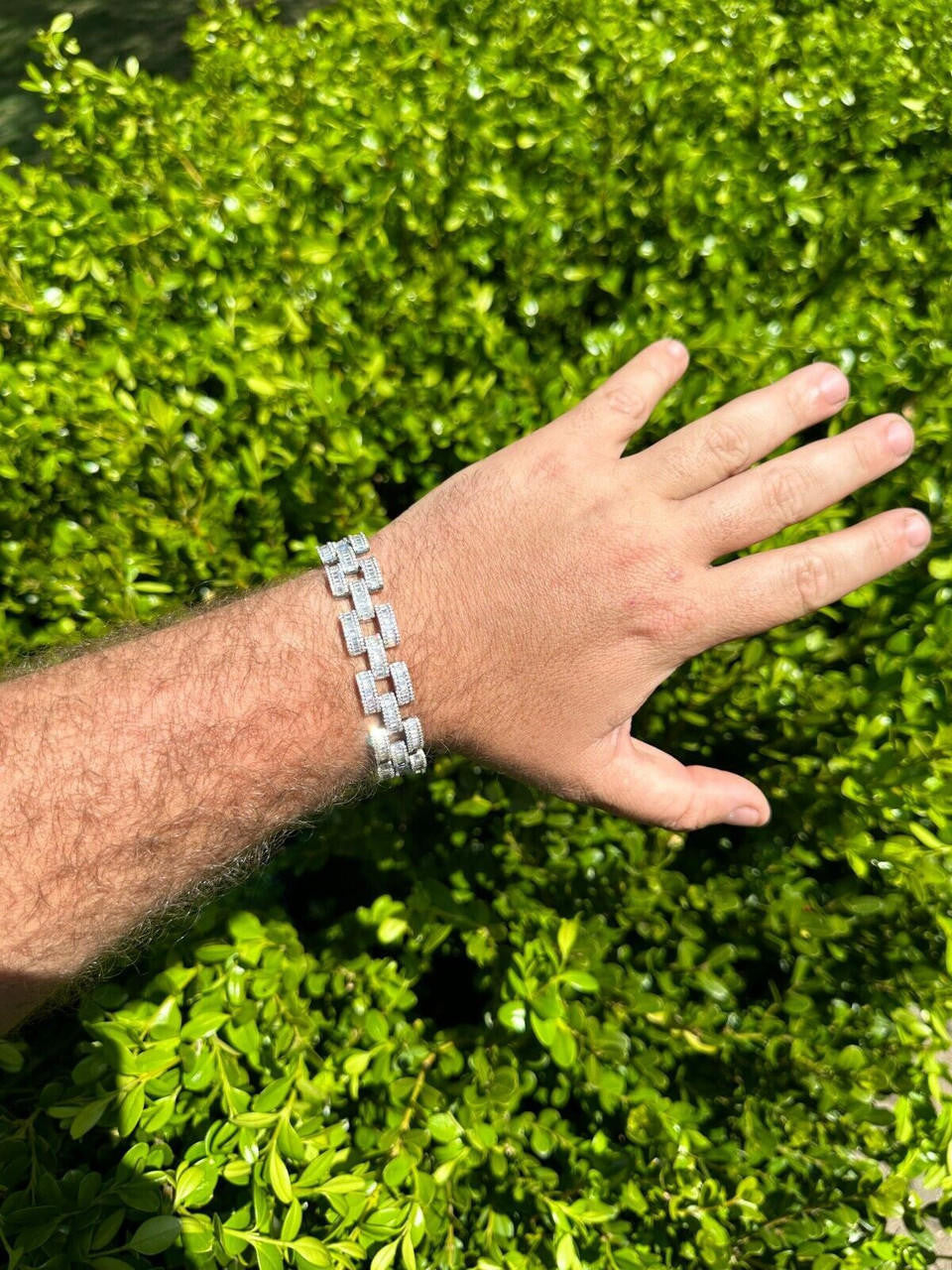 MOISSANITE Baguette Cartier Custom Link Bracelet Iced Out - 925 Silver - 14mm - 7" - 8.5"