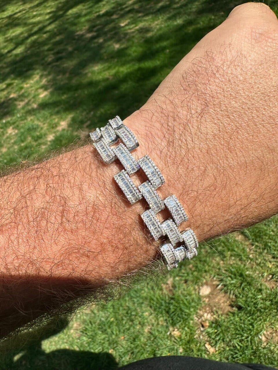 MOISSANITE Baguette Cartier Custom Link Bracelet Iced Out - 925 Silver - 14mm - 7" - 8.5"