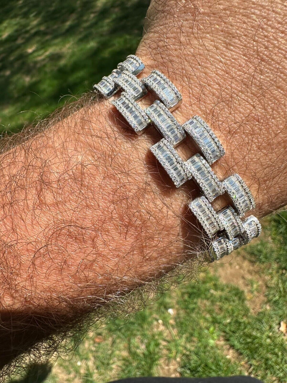 MOISSANITE Baguette Cartier Custom Link Bracelet Iced Out - 925 Silver - 14mm - 7" - 8.5"