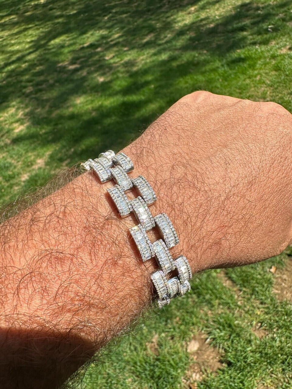 MOISSANITE Baguette Cartier Custom Link Bracelet Iced Out - 925 Silver - 14mm - 7" - 8.5"