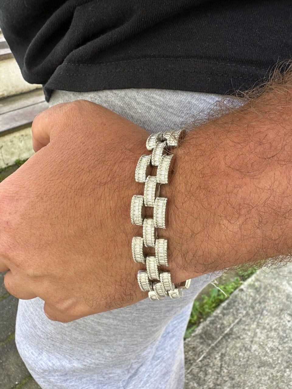 MOISSANITE Baguette Cartier Custom Link Bracelet Iced Out - 925 Silver - 14mm - 7" - 8.5"