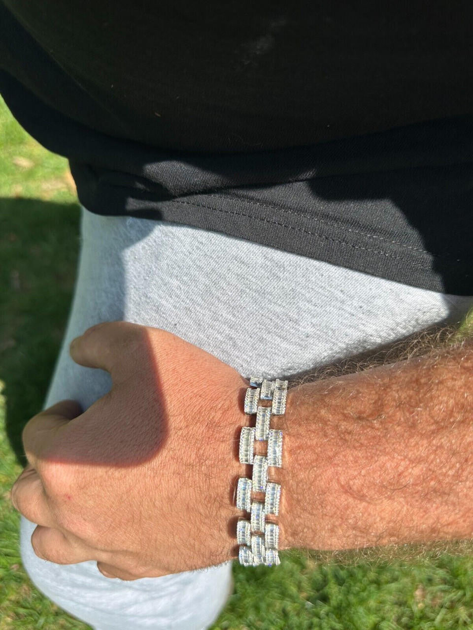 MOISSANITE Baguette Cartier Custom Link Bracelet Iced Out - 925 Silver - 14mm - 7" - 8.5"