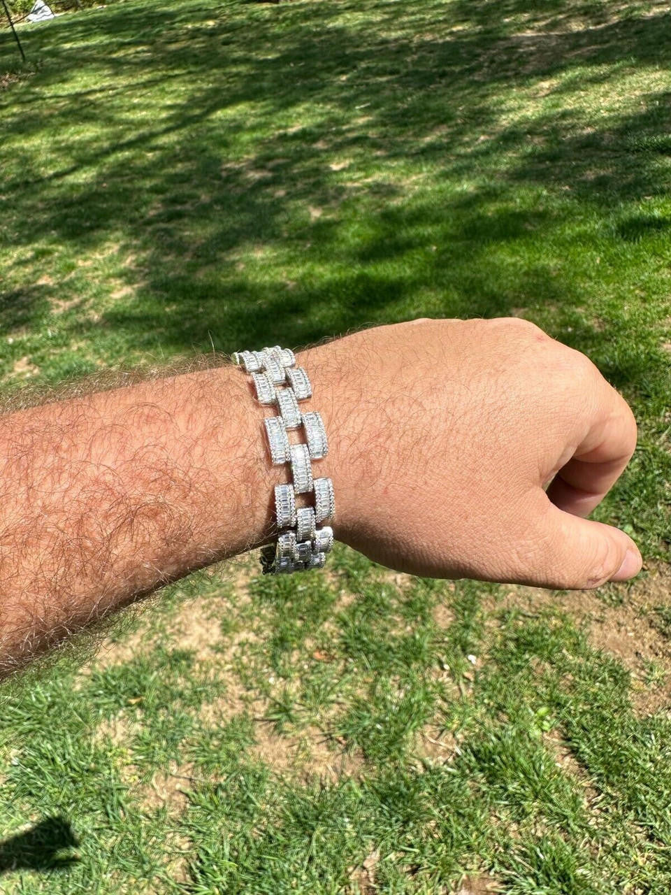 MOISSANITE Baguette Cartier Custom Link Bracelet Iced Out - 925 Silver - 14mm - 7" - 8.5"