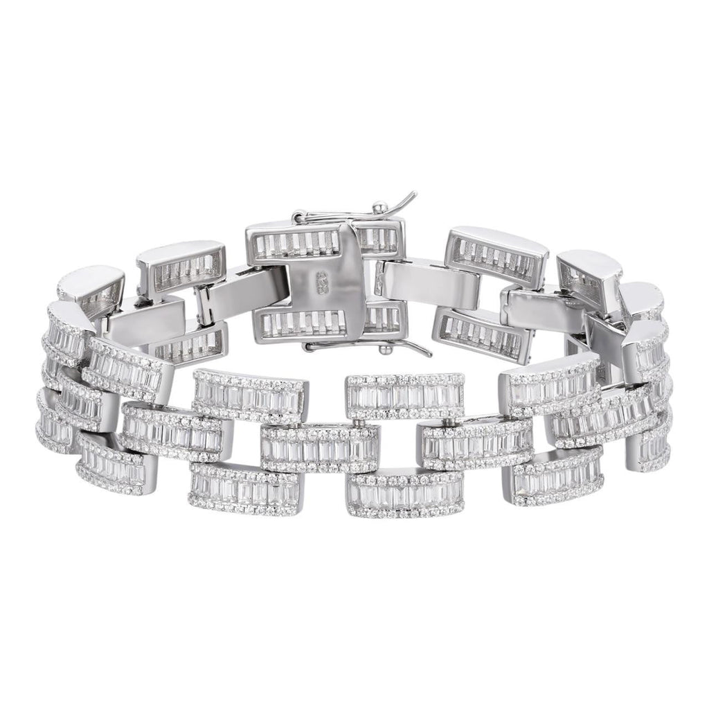 MOISSANITE Baguette Cartier Custom Link Bracelet Iced Out - 925 Silver - 14mm - 7" - 8.5"