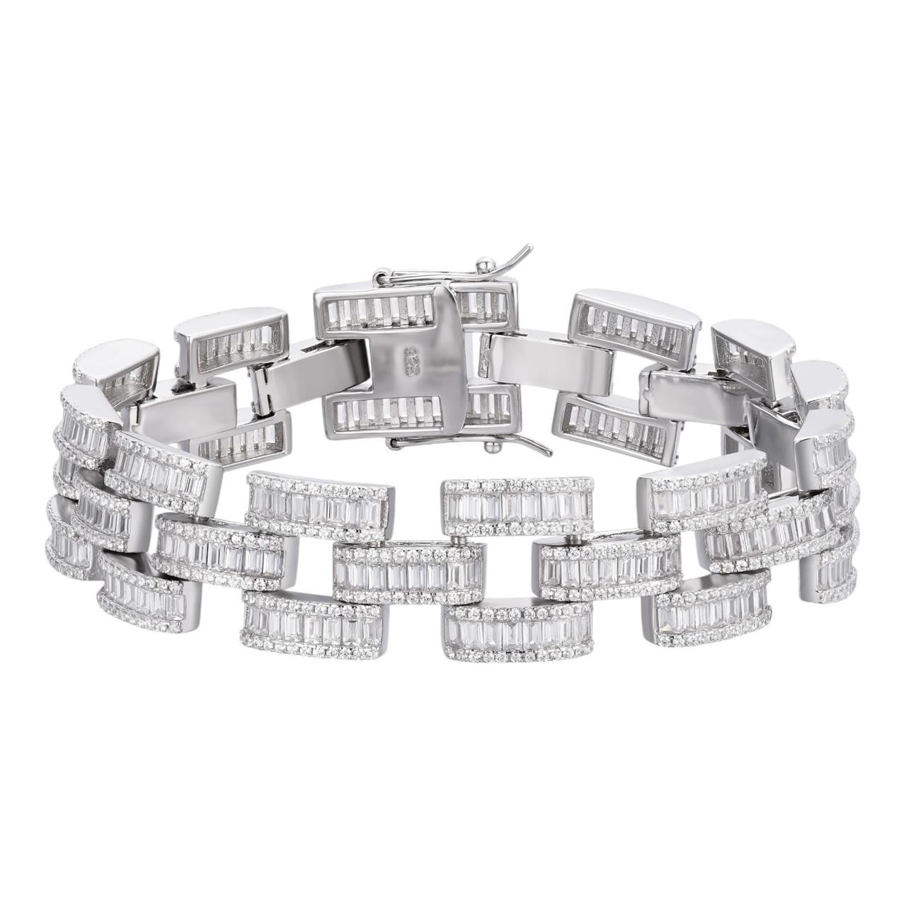 MOISSANITE Baguette Cartier Custom Link Bracelet Iced Out - 925 Silver - 14mm - 7" - 8.5"