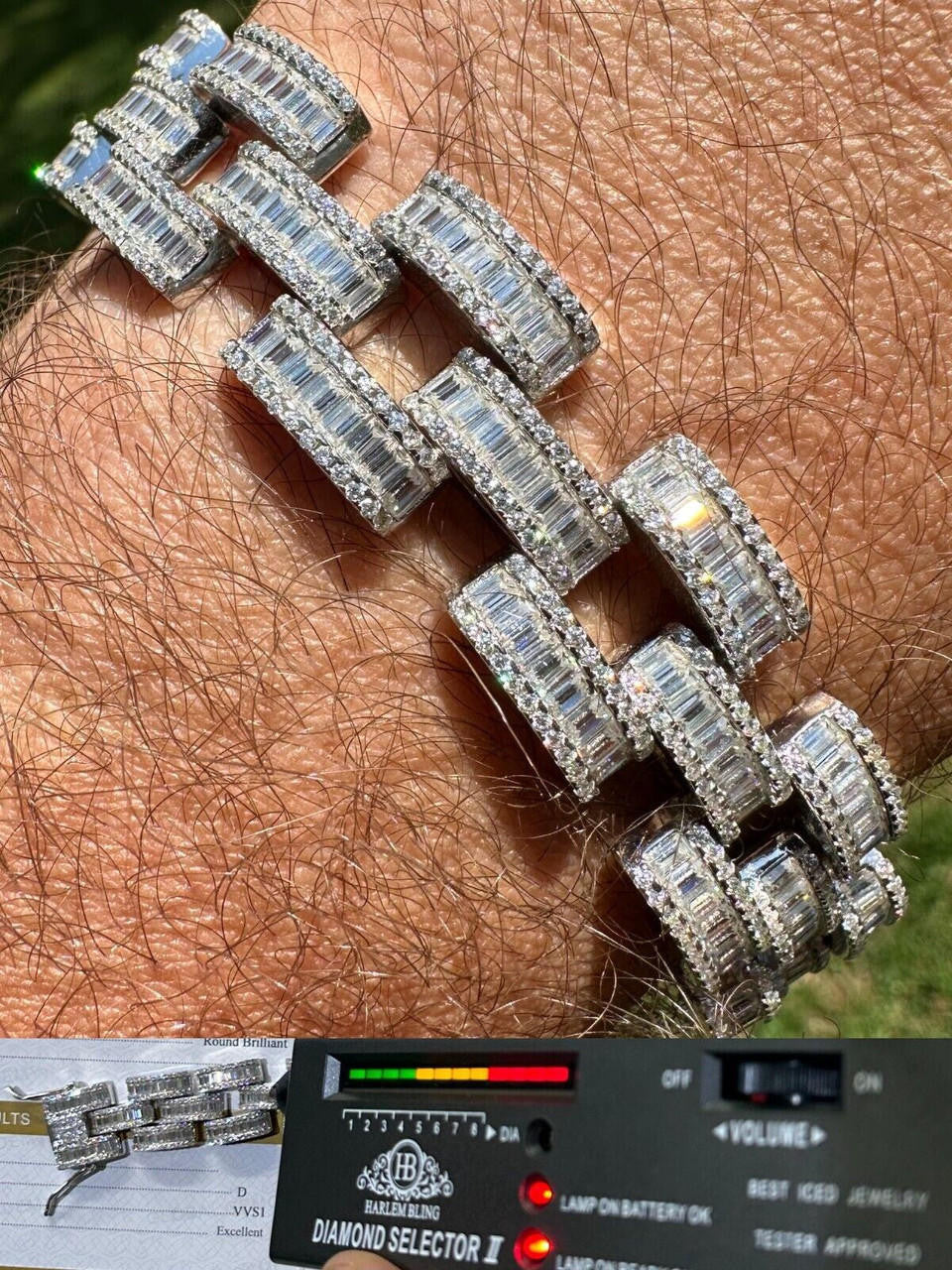 MOISSANITE Baguette Cartier Custom Link Bracelet Iced Out - 925 Silver - 14mm - 7" - 8.5"