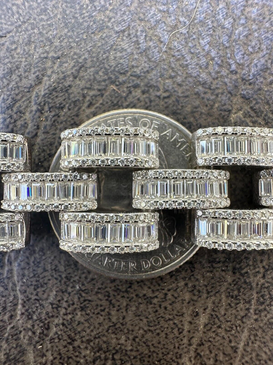 MOISSANITE Baguette Cartier Custom Link Bracelet Iced Out - 925 Silver - 14mm - 7" - 8.5"