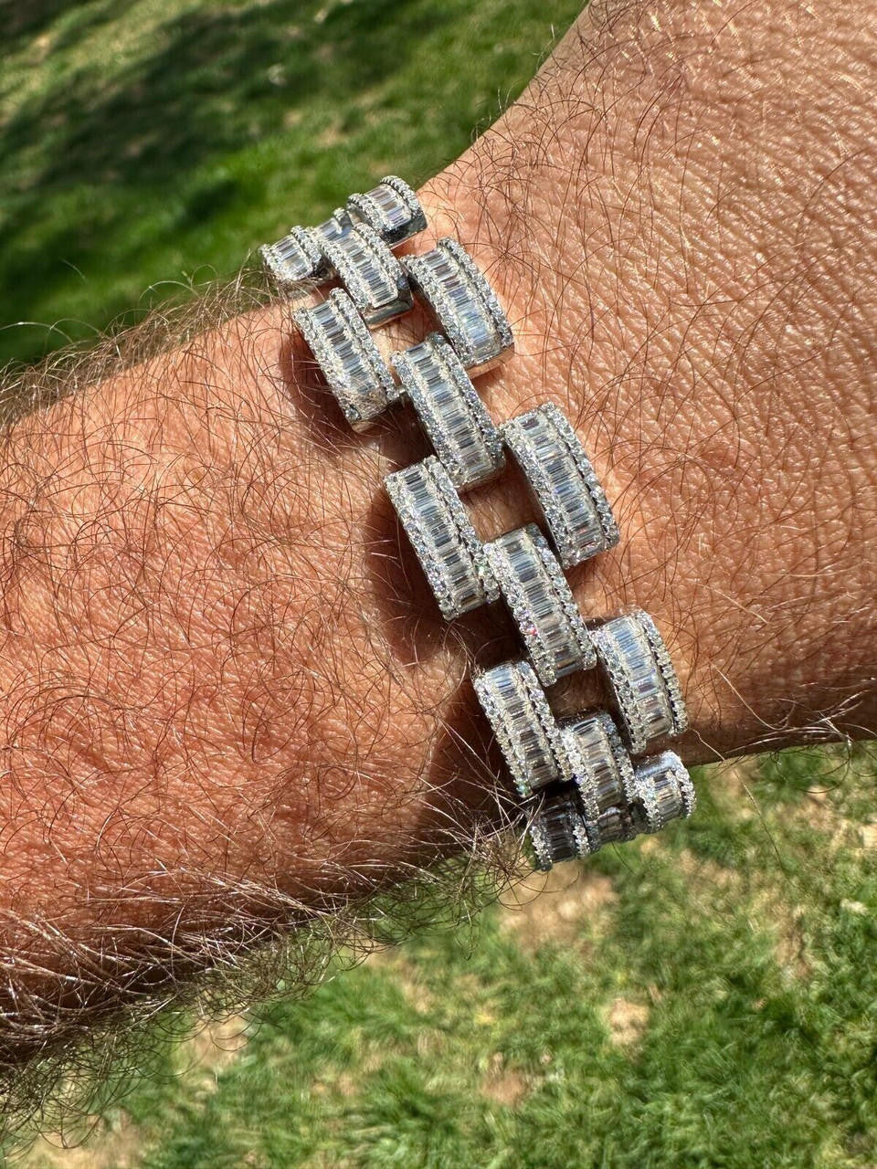 MOISSANITE Baguette Cartier Custom Link Bracelet Iced Out - 925 Silver - 14mm - 7" - 8.5"