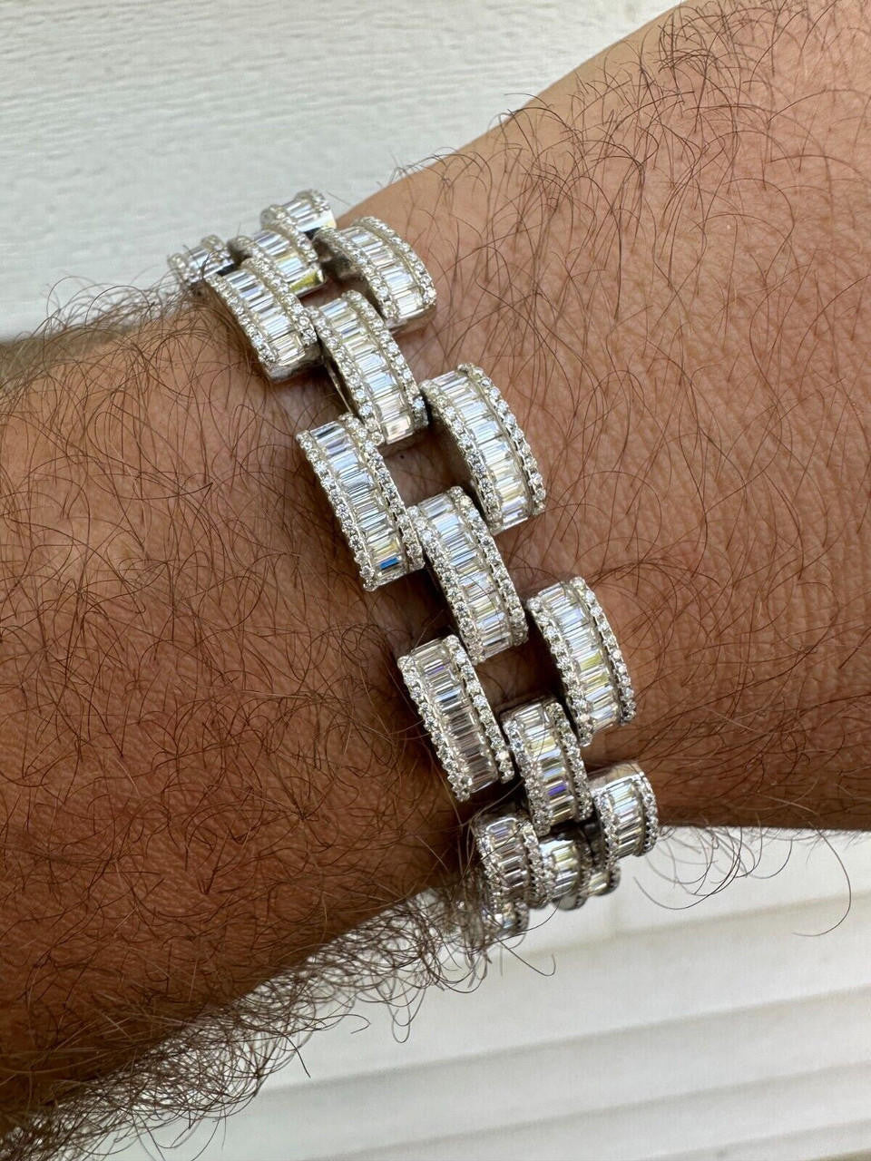 MOISSANITE Baguette Cartier Custom Link Bracelet Iced Out - 925 Silver - 14mm - 7" - 8.5"