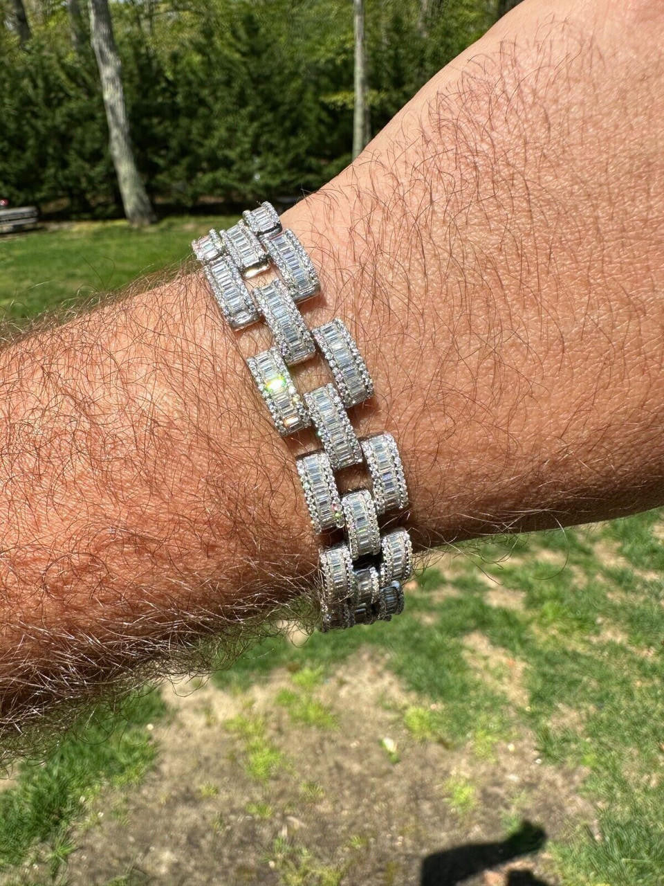 MOISSANITE Baguette Cartier Custom Link Bracelet Iced Out - 925 Silver - 14mm - 7" - 8.5"