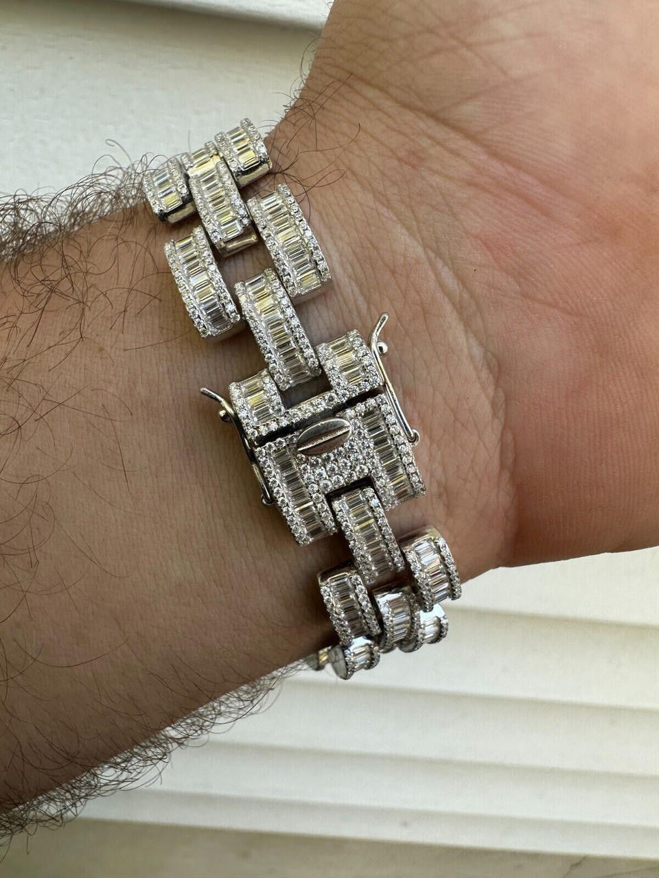 MOISSANITE Baguette Cartier Custom Link Bracelet Iced Out - 925 Silver - 14mm - 7" - 8.5"