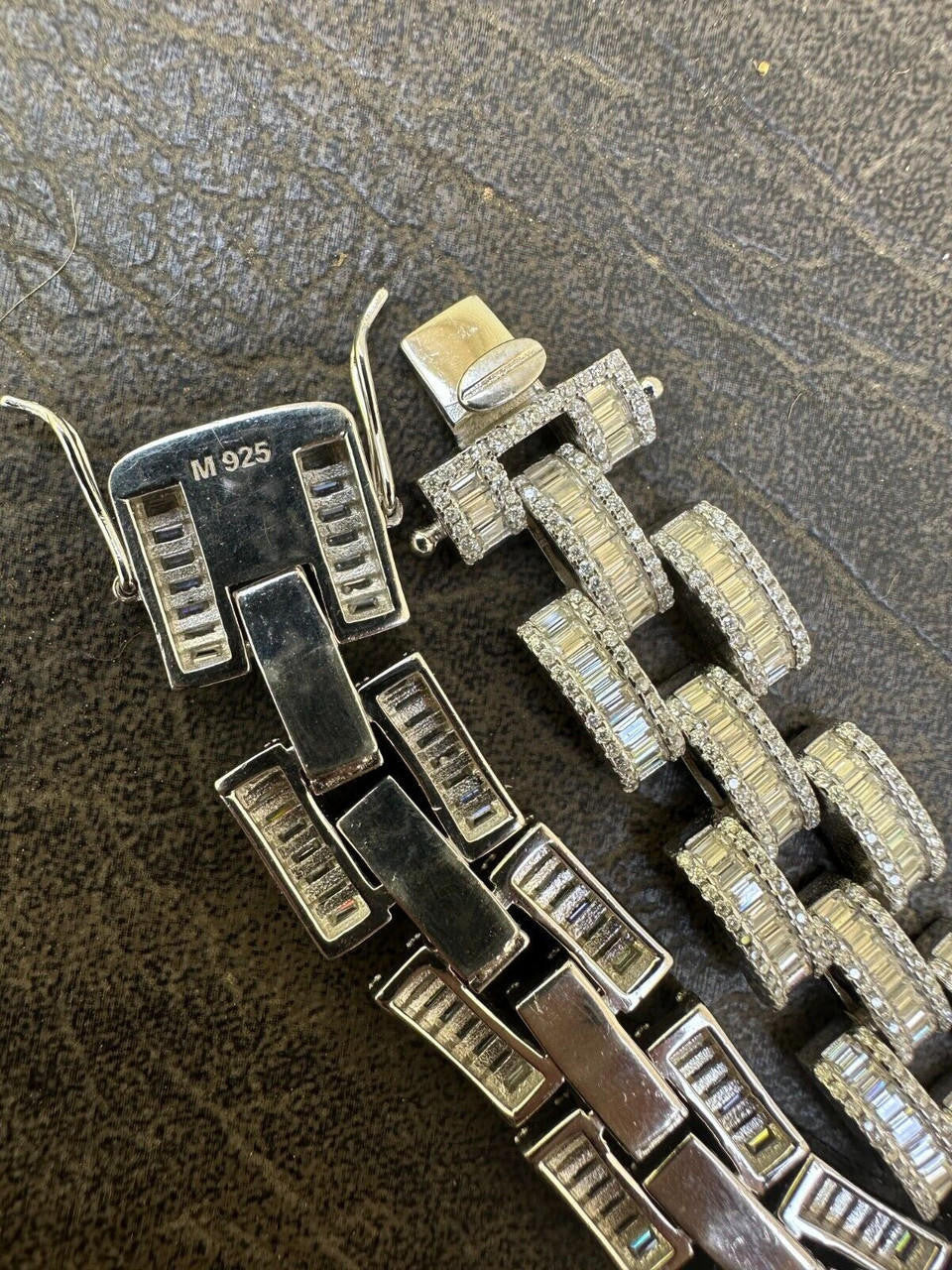 MOISSANITE Baguette Cartier Custom Link Bracelet Iced Out - 925 Silver - 14mm - 7" - 8.5"