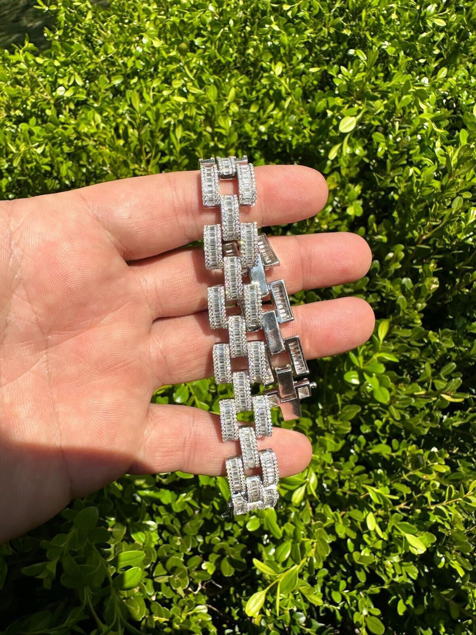 MOISSANITE Baguette Cartier Custom Link Bracelet Iced Out - 925 Silver - 14mm - 7" - 8.5"