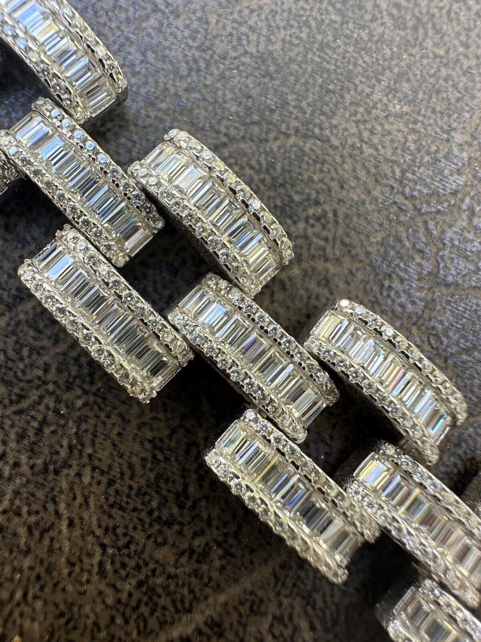 MOISSANITE Baguette Cartier Custom Link Bracelet Iced Out - 925 Silver - 14mm - 7" - 8.5"