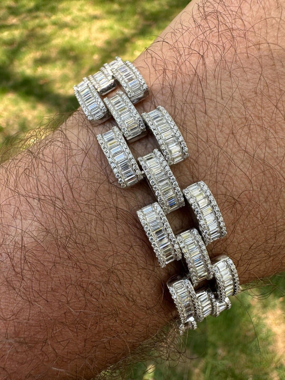 MOISSANITE Baguette Cartier Custom Link Bracelet Iced Out - 925 Silver - 14mm - 7" - 8.5"