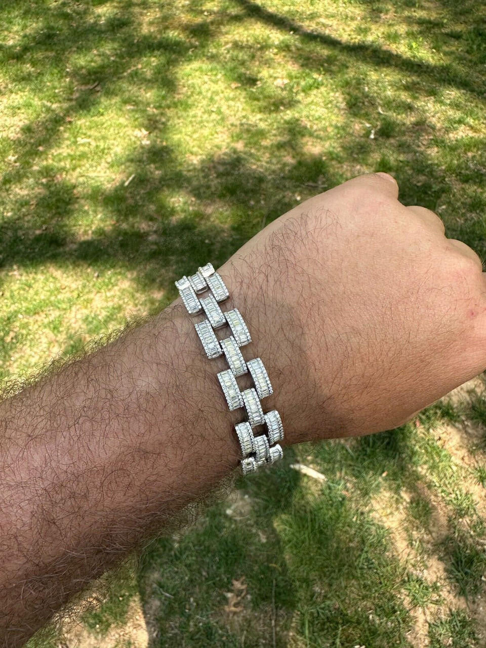 MOISSANITE Baguette Cartier Custom Link Bracelet Iced Out - 925 Silver - 14mm - 7" - 8.5"