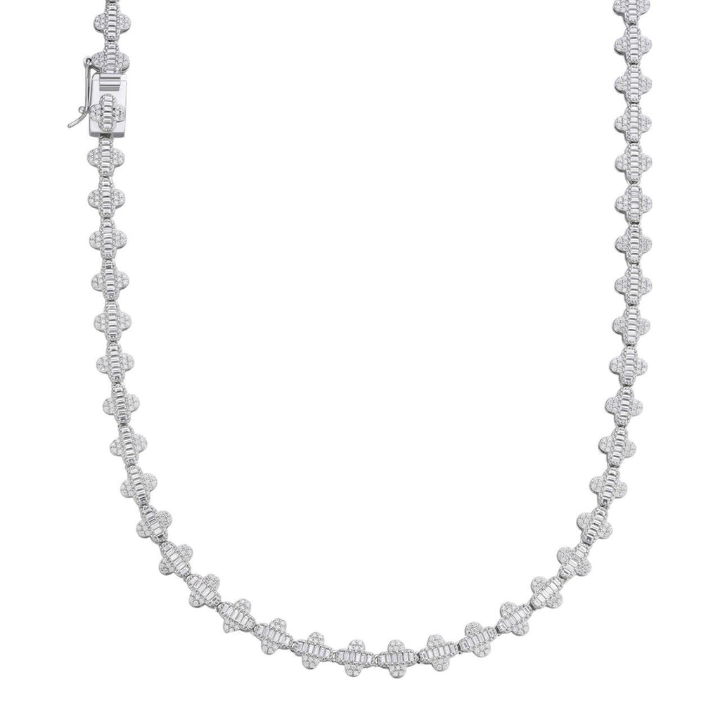 MOISSANITE Baguette Clover Chain Necklace Iced Out - 925 Silver - 8mm - 14"-24"