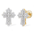MOISSANITE Baguette Gothic Cross Iced Out Earrings - 14k Gold Vermeil 925 Silver - 11x15mm