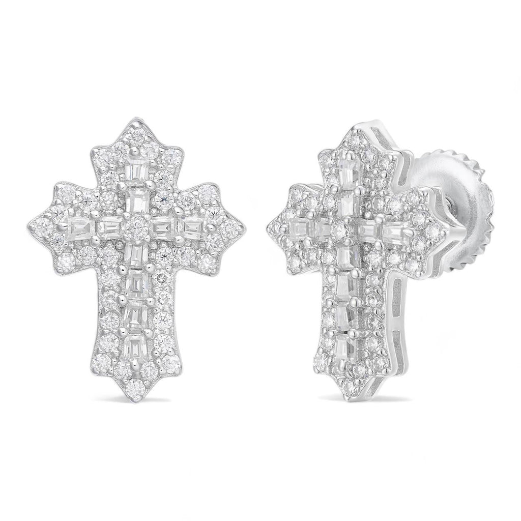 MOISSANITE Baguette Gothic Cross Iced Out Earrings - 925 Silver - 11x15mm