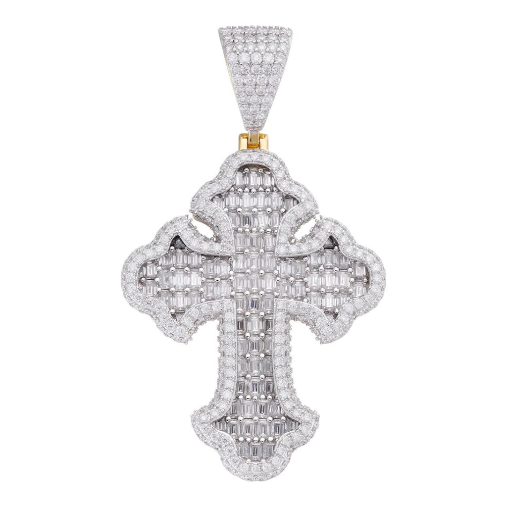 MOISSANITE Baguette Gothic Tupac Cross Pendant - 14k Gold Vermeil 925 Silver - 3 Sizes 1.5"-2.75"