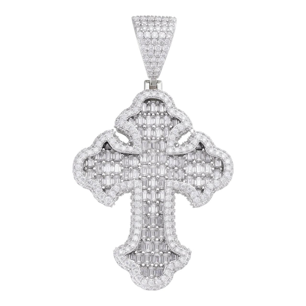 MOISSANITE Baguette Gothic Tupac Cross Pendant - 925 Silver - 3 Sizes 1.5"-2.75"
