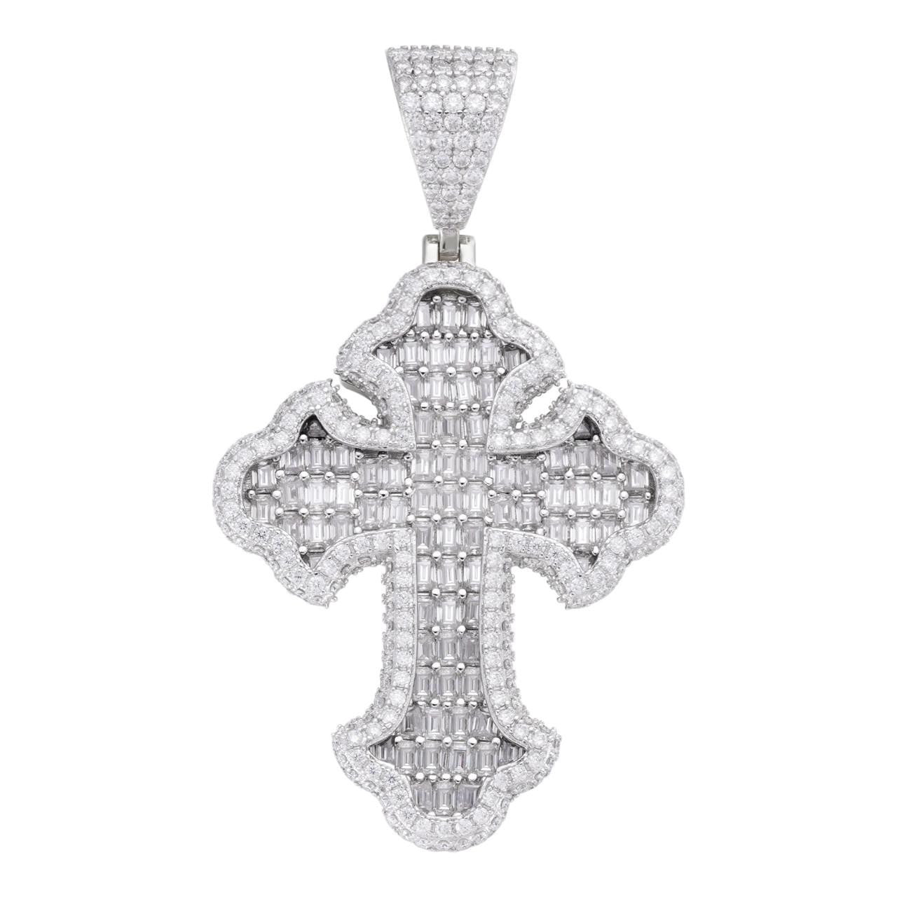 MOISSANITE Baguette Gothic Tupac Cross Pendant - 925 Silver - 3 Sizes 1.5"-2.75"