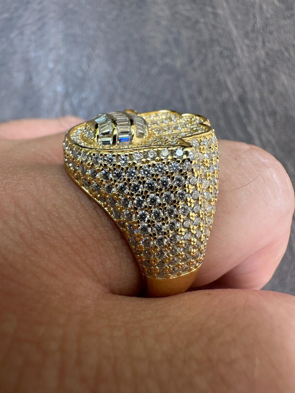 MOISSANITE Hamsa Hand Baguette Iced Out Ring - 14k Gold Vermeil 925 Silver