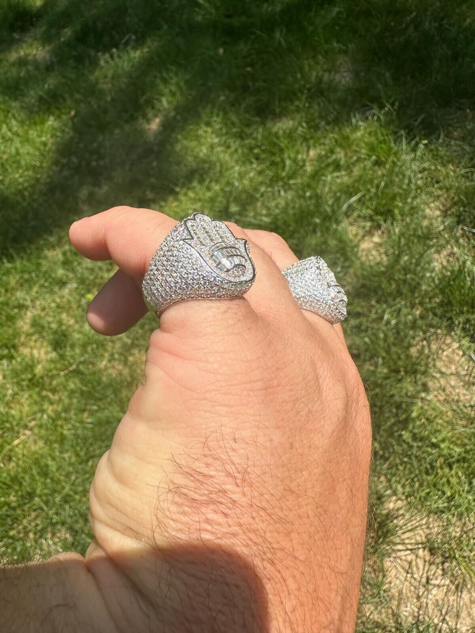 MOISSANITE Hamsa Hand Baguette Iced Out Ring - 925 Silver
