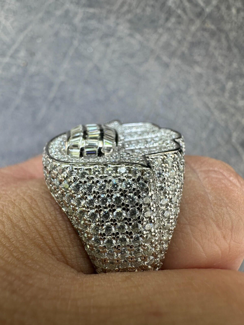 MOISSANITE Hamsa Hand Baguette Iced Out Ring - 925 Silver