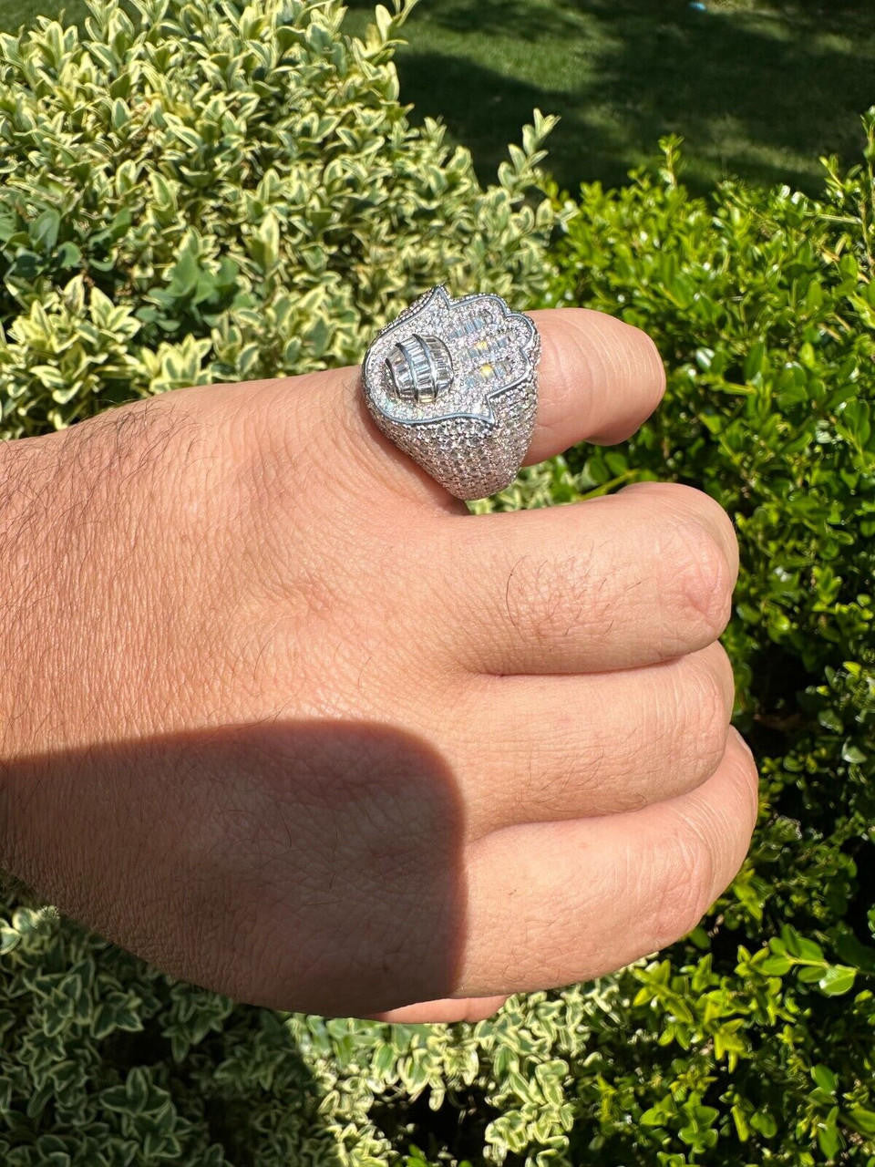 MOISSANITE Hamsa Hand Baguette Iced Out Ring - 925 Silver