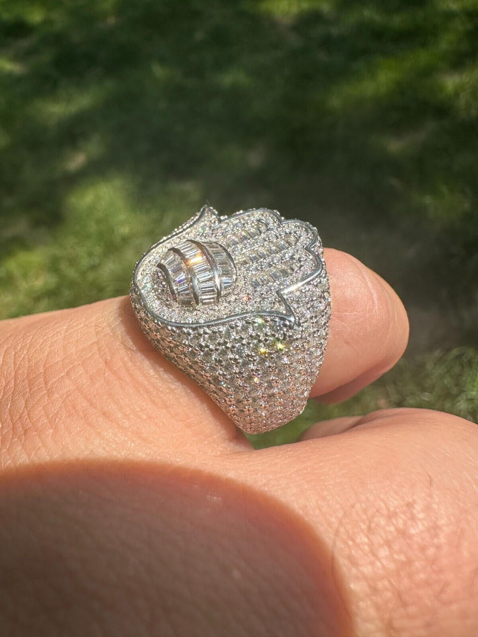 MOISSANITE Hamsa Hand Baguette Iced Out Ring - 925 Silver