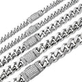 MOISSANITE Baguette Iced Clasp Miami Cuban Link Chain Necklace - 925 Silver - 16"-30" - 5mm-12mm
