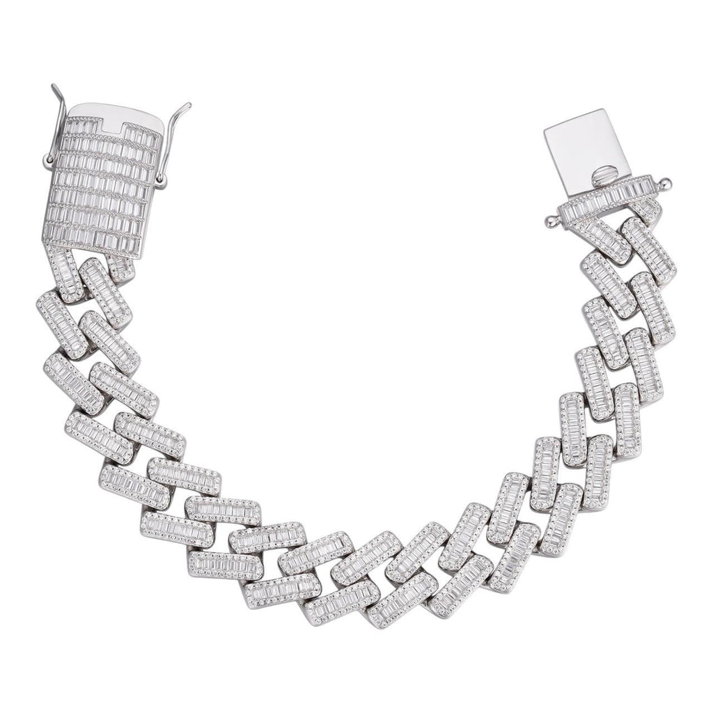 MOISSANITE Baguette Modern Prong Miami Cuban Link Bracelet Iced Out - 925 Silver - 12mm-22mm - 7"-8.5"