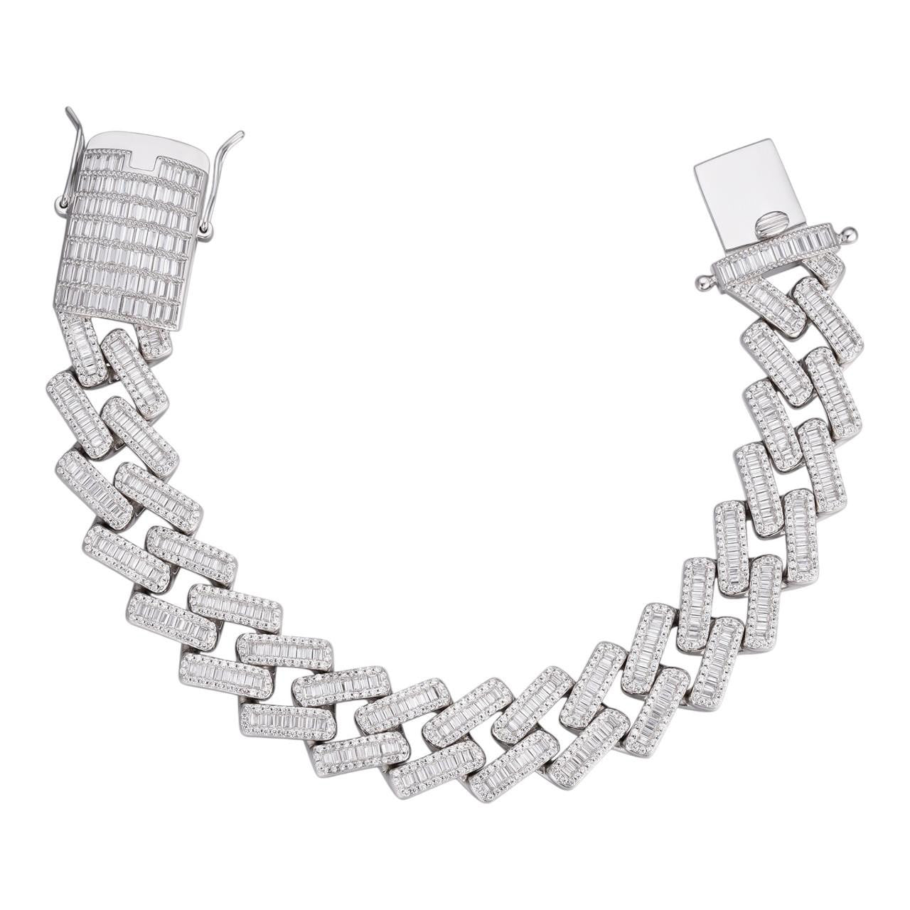 MOISSANITE Baguette Modern Prong Miami Cuban Link Bracelet Iced Out - 925 Silver - 12mm-22mm - 7"-8.5"