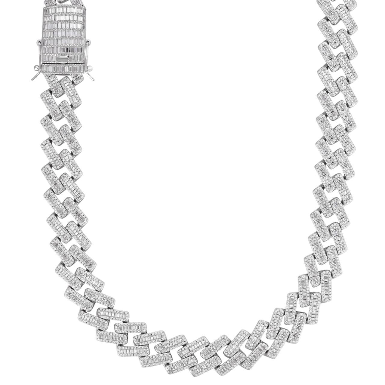 MOISSANITE Baguette Modern Prong Miami Cuban Link Chain Necklace Iced Out - 925 Silver - 12mm-22mm - 16-30"