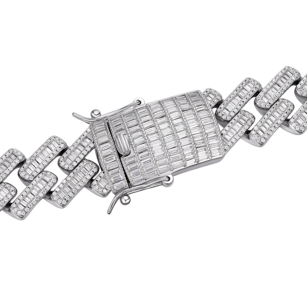 MOISSANITE Baguette Modern Prong Miami Cuban Link Chain Necklace Iced Out - 925 Silver - 12mm-22mm - 16-30"